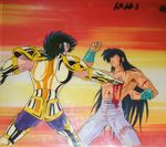  80s anime armor blood capricorn_shura cell cut cuts dragon_shiryu dragon_shiryuu fight fighting impaled injury oldschool production saint_seiya stab stabbing wounded 