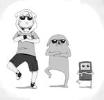  2012 :&gt; :&lt; :d adventure_time animated ask-awesome-finn black_and_white bmo c: canine clothing cool dancing dog eyewear fin finn_the_human game gameboy gangnam_style girly group hair hood human humor jake jake_the_dog loop machine male mammal mechanical meme monochrome plain_background robot smile sunglasses white_background 