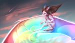  2019 brown_eyes brown_hair claws cloud digital_media_(artwork) dragon female feral flying fur hair icelectricspyro membranous_wings scalie shooting_star sky smile solo star western_dragon white_fur wings 