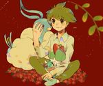  1boy altaria green_hair mitsuru_(pokemon) pokemon pokemon_(game) pokemon_rse ralts short_hair 