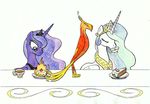  avian bird blue_hair dessert equine female feral fire food friendship_is_magic hair horn horse long_hair mammal multi-colored_hair my_little_pony philomena_(mlp) phoenix pony princess princess_celestia_(mlp) princess_luna_(mlp) royalty sovwi tea winged_unicorn wings 