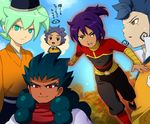  aqua_eyes bad_id bad_pixiv_id blue_hair day fei_rune green_hair inazuma_eleven_(series) inazuma_eleven_go inazuma_eleven_go_chrono_stone japanese_clothes kageyama_hikaru mizuhara_aki multiple_boys okita_souji_(inazuma_eleven) open_mouth purple_eyes purple_hair raimon red_eyes sky smile soccer_uniform sportswear tsurugi_kyousuke yellow_eyes zanak_abalonic zanak_domain 