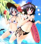  animal_ears azure_(capriccio) bad_id bad_pixiv_id bikini dolphin ears_through_headwear hat innertube inubashiri_momiji multiple_girls revision shameimaru_aya sparkle straw_hat swimsuit tail tokin_hat touhou wading water wolf_ears wolf_tail 