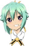  aquarion_(series) aquarion_evol blush ekakibito green_hair grin short_hair simple_background smile solo white_background zessica_wong 