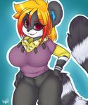  big_breasts breasts breya clothing female fluffy_tail hair lemur red_eyes scarf solo yuuri 