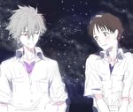  blush brown_eyes brown_hair evangelion:_3.0_you_can_(not)_redo grey_hair ikari_shinji kishiwada_robin male_focus multiple_boys nagisa_kaworu neon_genesis_evangelion rebuild_of_evangelion red_eyes sketch sky smile star_(sky) starry_sky 