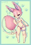  anthro blue_eyes breasts cat clothed clothing feline female half-dressed mammal nintendo panties pok&#233;mon pok&#233;morph pok&eacute;mon pok&eacute;morph sinfuldreams15 skitty solo topless underwear video_games 