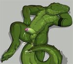  abs after_masturbation after_sex anthro anus balls biceps butt claws crocodile cum cumshot erection eyes_closed flexing green_body grey_background humanoid_penis lying male muscles nude on_back orgasm pecs penis plain_background reptile scales scalie smile solo tojo_the_thief uncut 