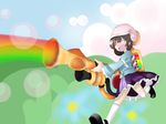  blue blush brown_hair green hat marine_benefit orange_eyes original rainbow short_hair sindou_kasumi team_fortress_2 the_pyro touhou 