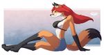  bikini bikini_top black black_fur canine clothed clothing female fox fur hair mammal notorious84 pinup pose red_hair shorts skimpy solo swimsuit tight_clothing 