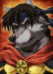  aluminemsiren anthro armor beard black_nose brown_hair canine cloak facial_hair fur green_eyes grey_fur hair headband male mammal portrait scott_visnjic solo teeth warrior wolf yellow_eyes 