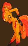  anthro big_breasts breasts butt cutie_mark equine female half-closed_eyes horse kloudmutt lava looking_back mammal my_little_pony nipples nude orange_eyes plain_background plain_backgtound pony pussy slime solo thermometer 