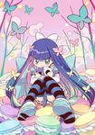  amimi bug butterfly cookie food frills green_eyes honekoneko_(psg) insect macaron multicolored_hair panty_&amp;_stocking_with_garterbelt pigeon-toed sitting smile solo stocking_(psg) striped striped_legwear thighhighs two-tone_hair 