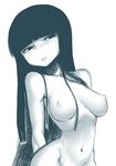  bad_id bad_pixiv_id blush breasts greyscale hime_cut houraisan_kaguya long_hair medium_breasts monochrome navel nipples no_nose nude simple_background sketch solo space_jin touhou white_background wide_hips 