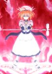  ahoge blue_eyes boots bow braid bunny dress gloves graf_eisen hammer hat highres long_hair lyrical_nanoha magic_circle mahou_shoujo_lyrical_nanoha_strikers nina_(ninageya) orange_hair solo twin_braids unison vita 