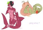  2012 breasts female fish flower hair marine navel pink_hair plain_background pose sakura_ichigoko seisuke shark shysiren sumika tagme 