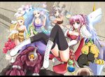  4girls amistr_(ragnarok_online) animal_ears antenna_hair bayeri_(ragnarok_online) bee_girl bell bell_collar bird black_legwear black_panties blonde_hair blue_eyes blue_hair boots bottle breasts brown_hair cat_ears character_request cleavage collar cork dieter_(ragnarok_online) eira_(ragnarok_online) eleanor_(ragnarok_online) fatkewell feather_hair filir_(ragnarok_online) flask genetic_(ragnarok_online) green_eyes highres insect_girl legs letterboxed lif_(ragnarok_online) medium_breasts monster monster_girl multiple_girls panties pauldrons paw_pose plant_girl ragnarok_online red_eyes sera_(ragnarok_online) sheep test_tube thighhighs underwear vanilmirth_(ragnarok_online) 