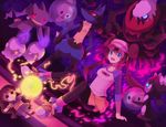  banette blue_eyes brown_hair button buttons darkrai doll double_bun duosion feather feathers fire gothorita hat litwick lucario mei_(pokemon) piany pokemon pokemon_(game) pokemon_bw2 raglan_sleeves red_eyes solosis visor_cap yellow_eyes 