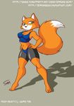  canine clothing female fox foxy_roxy green_eyes hands_on_hips mammal navel smile solo standing 