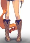  bad_id bad_pixiv_id boots close-up kirishima_kirihiko knee_boots kneehighs knife kure-nai legs lower_body nin orange_scarf scarf short_shorts shorts solo waist_down 