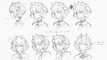  angry bare_shoulders character_sheet choker closed_eyes concept_art demon_girl demon_horns english expressions fiend_(juniper's_knot) greyscale horns juniper's_knot mole monochrome saimon_ma short_hair sketch smile 