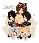  black_eyes black_hair blonde_hair bow bows brown_eyes brown_hair eyes_closed feather feathers flower grin happy hizaki jasmine_you kamijo masashi red_eyes rose smile teru twintails 