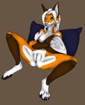  angie(character) angie_(character) anthro breasts canine chakat-silverpaws claws clitoris digitigrade female fox green_eyes hair headphones hindpaw hug invalid_tag mammal nipples nude paws pillow plain_background presenting pussy smile solo spread_legs spreading toes white_hair 