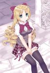  blonde_hair green_eyes half_updo long_hair md5_mismatch seitokai_no_ichizon solo thighhighs toudou_elise tsukino_neru 