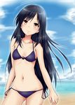  accel_world ahoge beach bikini black_hair blush female kuroyukihime long_hair swimsuit tjk 