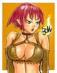  blush breasts cleavage copyright_request itou_eito large_breasts lowres orange_eyes pointy_ears red_hair short_hair solo 