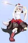  animal_ears boots hat inubashiri_momiji katana short_hair silver_hair solo suna_(sunaipu) sword tail tokin_hat touhou weapon wolf_ears wolf_tail 