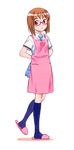  apron glasses hagiwara_yukiho idolmaster idolmaster_(classic) idolmaster_live_for_you! kneehighs nakajima_chizuna rough_time_school school_uniform serafuku slippers socks solo 