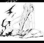  akishima_kei bad_id bad_pixiv_id barefoot feet fujiwara_no_mokou greyscale long_hair monochrome ribbon solo topless touhou 