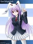  animal_ears blazer bunny_ears character_name jacket kaguyahime long_hair necktie purple_hair red_eyes red_neckwear reisen_udongein_inaba skirt solo thighhighs touhou 