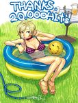  bikini blonde_hair blue_eyes breasts copyright_request drink drinking hits itou_eito large_breasts sandals short_hair solo swimsuit wading_pool 