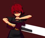  ahoge angry chainsaw clenched_hands menea original red_eyes red_hair solo 