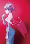  animal_print bat_print bat_wings blue_legwear demon_girl elbow_gloves gloves head_wings leotard lilith_aensland pantyhose print_legwear purple_hair ranmaru red_eyes red_leotard short_hair solo vampire_(game) wings 