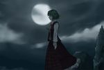  ascot cloud dark green_hair kazami_yuuka moon muted_color night profile red_eyes ruit short_hair skirt skirt_set solo standing touhou vest 