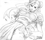  alvin_lee bun_cover chun-li greyscale highres monochrome pelvic_curtain signature sketch solo street_fighter 