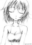  bare_shoulders closed_eyes gofu greyscale monochrome sanya_v_litvyak short_hair sketch solo strike_witches traditional_media underwear underwear_only world_witches_series 