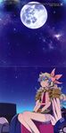  1girl absurdres artist_request copyright_name diffraction_spikes full_moon highres looking_up moon nia_teppelin night night_sky scan scan_artifacts sitting sky solo star_(sky) starry_sky symbol-shaped_pupils tengen_toppa_gurren_lagann upside-down_text watermark 