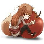  animal_ears apple ayakura_juu brown_hair food fruit full_body holo icon long_hair red_eyes solo spice_and_wolf tail transparent_background wolf_ears 