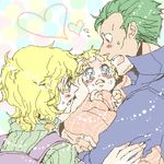  2girls anne_(ttgl) baby bad_id bad_pixiv_id blonde_hair blue_eyes blush couple dayakka family father_and_daughter green_hair hetero kiyoh lowres mother_and_daughter multiple_girls oekaki short_hair tears tengen_toppa_gurren_lagann utai_yumi 