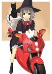  bow cat copyright_request frills ganzyu_i ground_vehicle hat motor_vehicle motorcycle solo witch witch_hat 