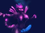  alien anthro big_breasts bioluminescence blue_background blue_eyes blue_hair blue_penis breasts claws dickgirl erection glowing hair intersex knot lexia marine markings nipple_piercing nipples nude penis piercing pink_body plain_background seisuke solo 