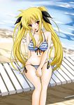  1girl bikini blonde_hair fate_testarossa hair_ribbon long_hair lyrical_nanoha mahou_senki_lyrical_nanoha_force mahou_shoujo_lyrical_nanoha mahou_shoujo_lyrical_nanoha_a&#039;s mahou_shoujo_lyrical_nanoha_a's red_eyes ribbon solo swimsuit yajima_index 