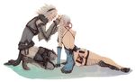  1girl ass_cutout backless_outfit bandages braid flower gloves hair_ornament kaimayo kaine_(nier) lingerie negligee nier nier_(series) nier_(young) short_hair silver_hair underwear white_hair 