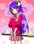  cosplay hair_ornament haqua_d'rot_herminium haqua_du_lot_herminium kami_nomi_zo_shiru_sekai lowres purple_hair red_eyes ribbon scarf school_uniform skull skull_hair_ornament 