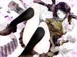  aiming black_hair black_legwear danganronpa danganronpa_1 explosive freckles grenade gun ikusaba_mukuro knife panties pantyshot purple_eyes short_hair skirt socks solo underwear weapon yubari 