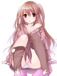  arm_support bad_id bad_pixiv_id bare_shoulders black_legwear blush breasts brown_eyes brown_hair cardigan itou_nanami large_breasts long_hair looking_at_viewer original panties pantyshot pantyshot_(sitting) parted_lips shirt_slip simple_background sitting slippers solo sweater thighhighs thighhighs_pull two_side_up underwear white_background white_panties 